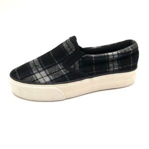 Restricted Womens Sneaker Black Plaid Slip On Loafer Elastic Inset Round Toe 6.5
